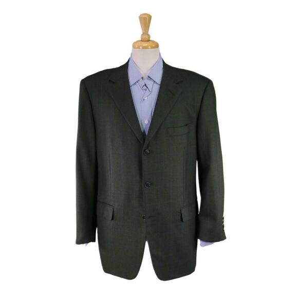 Ari Boston by R. Caruso Green w/ Blue Windowpane Wool Sportcoat Blazer 44R - Picture 1 of 9
